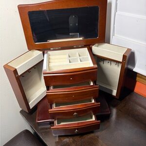 Elegant Wooden Jewelry Box with Mirror